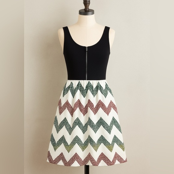 Maeve Anthropologie Womens Chevron Fit-and-Flare Mini Dress Size 2 - Picture 1 of 8